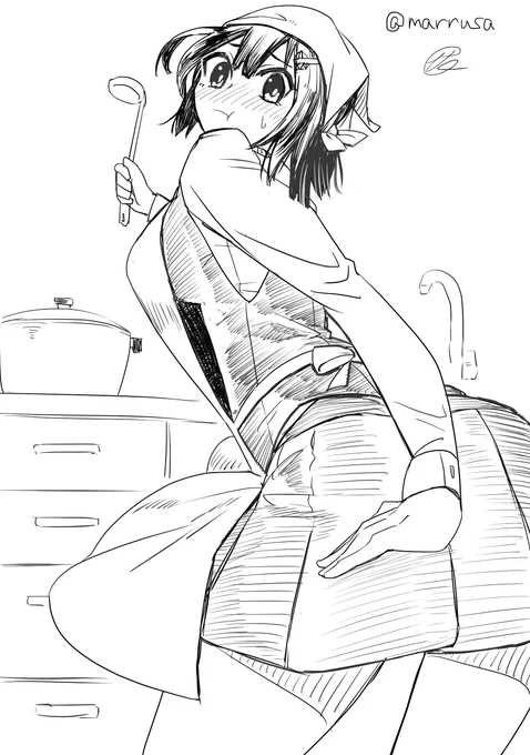 調理実習で黒潮委員長にイタズラした・・・
#艦これ版深夜の真剣お絵描き60分一本勝負 
#艦これ版真剣お絵描き60分一本勝負_20190421 