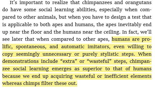 The decision to follow seemingly redundant practices is a unique psychological trait in humans.Unlike apes who abandon learned practices that don't produce an immediate gain, humans innately follow them, probably because of the hidden survival advantage they may provide.