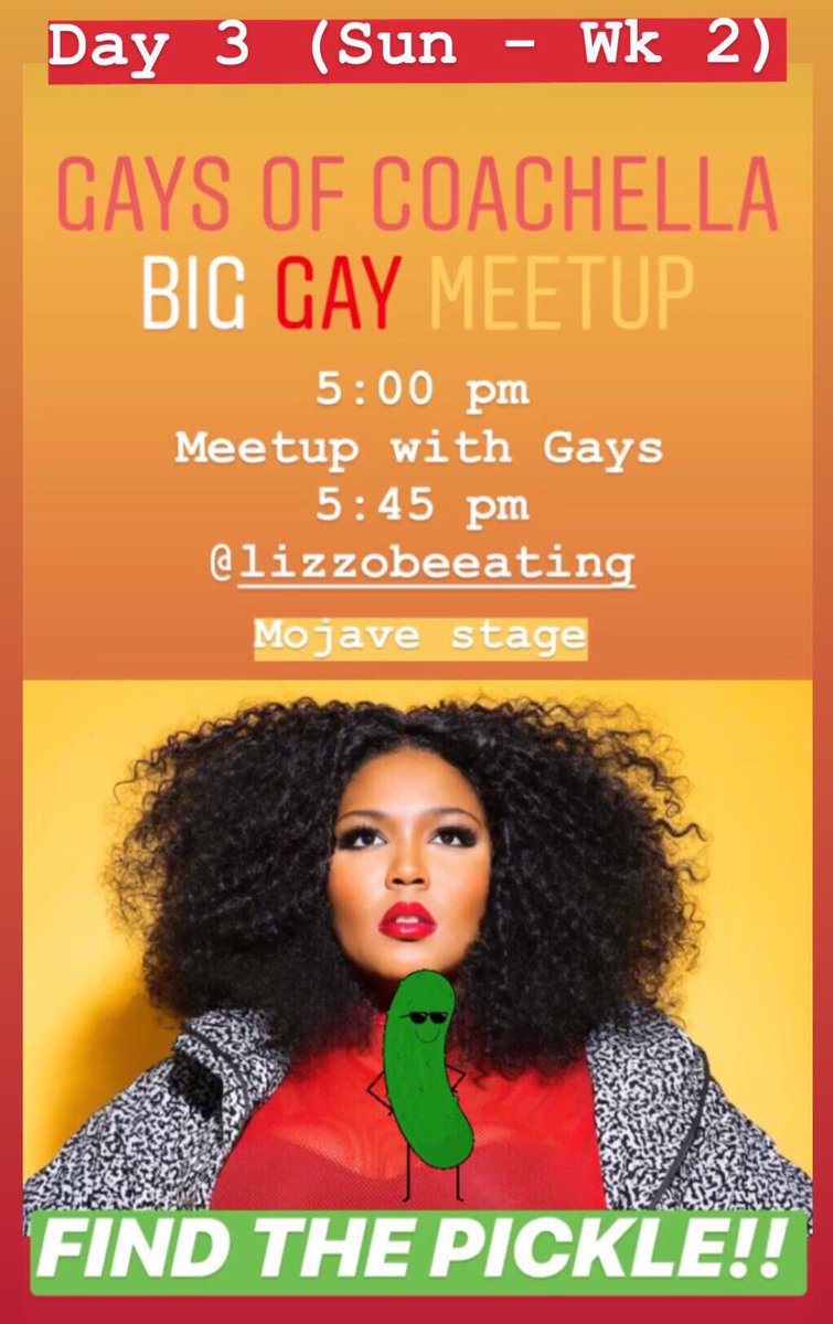 GaysofCoachella's tweet photo. @lizzo they @GaysofCoachella are coming for you!!! #findthepickle #gaysofcoachella #coachella #Lizzo https://t.co/vOkwasZdoU