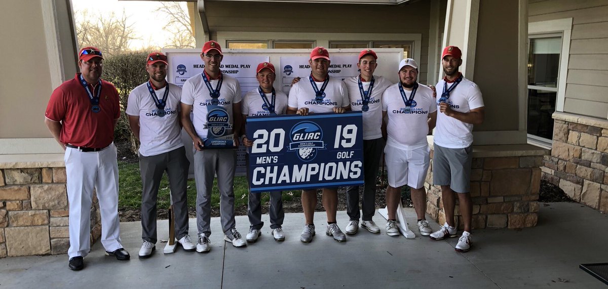 ferrisathletics's tweet photo. GLIAC CHAMPIONS! Congrats Bulldog men’s golf on winning the program’s 20th conference championship today! @FerrisStateGolf https://t.co/DC0bhuswet