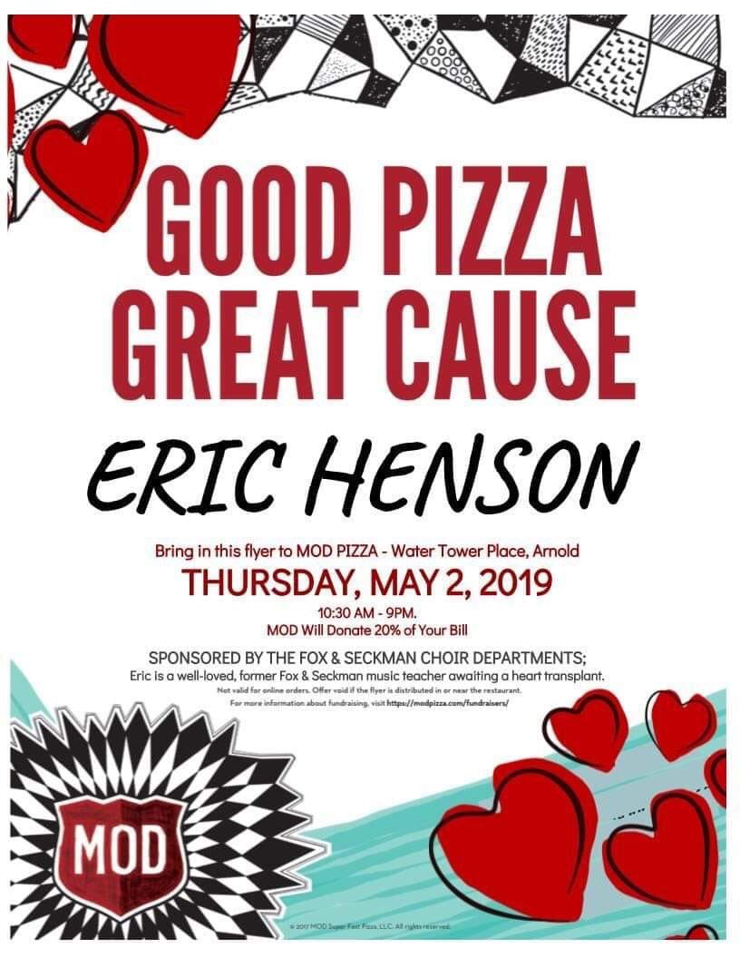 Come eat at MOD Pizza Thursday, May 2 to support Mr. Henson!!