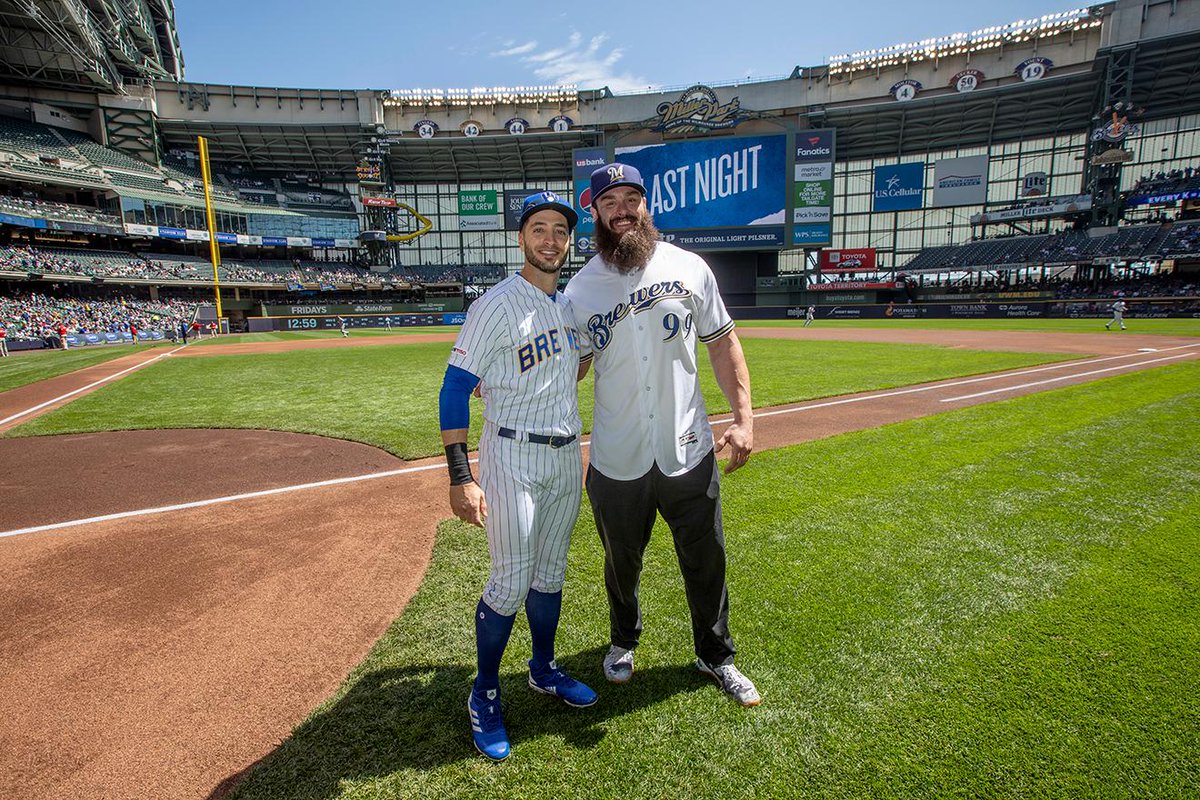 WWE's tweet photo. Looking good out there, @BraunStrowman! The Monster Among Men threw out the 1st pitch today at the @Brewers game! https://t.co/nEazfEYJiB