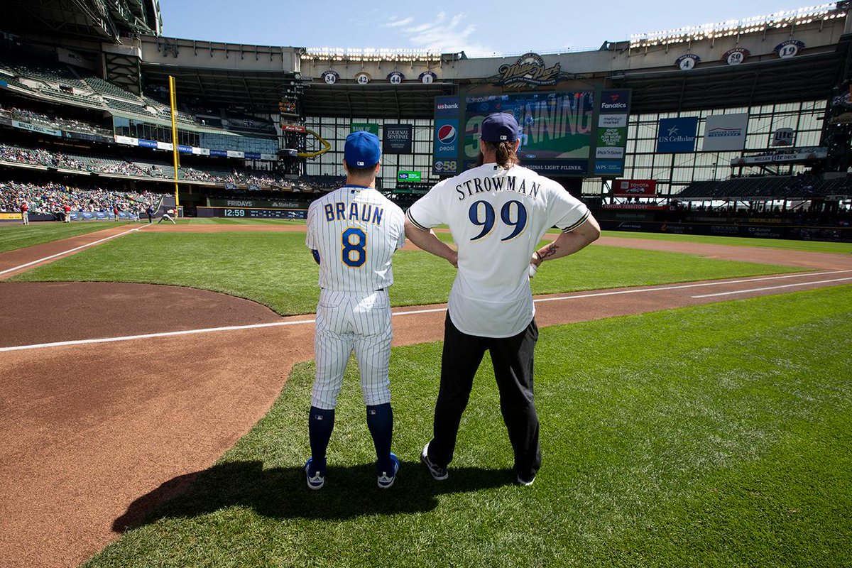 WWE's tweet photo. Looking good out there, @BraunStrowman! The Monster Among Men threw out the 1st pitch today at the @Brewers game! https://t.co/nEazfEYJiB