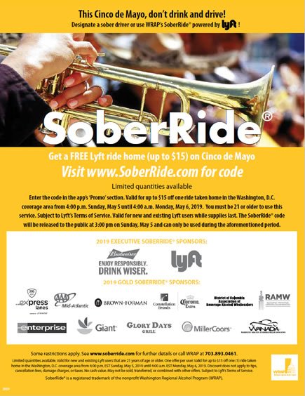 This #CincoDeMayo, don't drink &amp; drive! Designate a sober driver or use <a href="/WRAP_org/">WRAP.org</a>'s SoberRide powered by <a href="/lyft/">Lyft</a> for a FREE (up to $15) ride home! Visit SoberRide.com for promo details to make sure you &amp; your friends get home safe 🍻🎉🚙 #DrinkResponsibly
