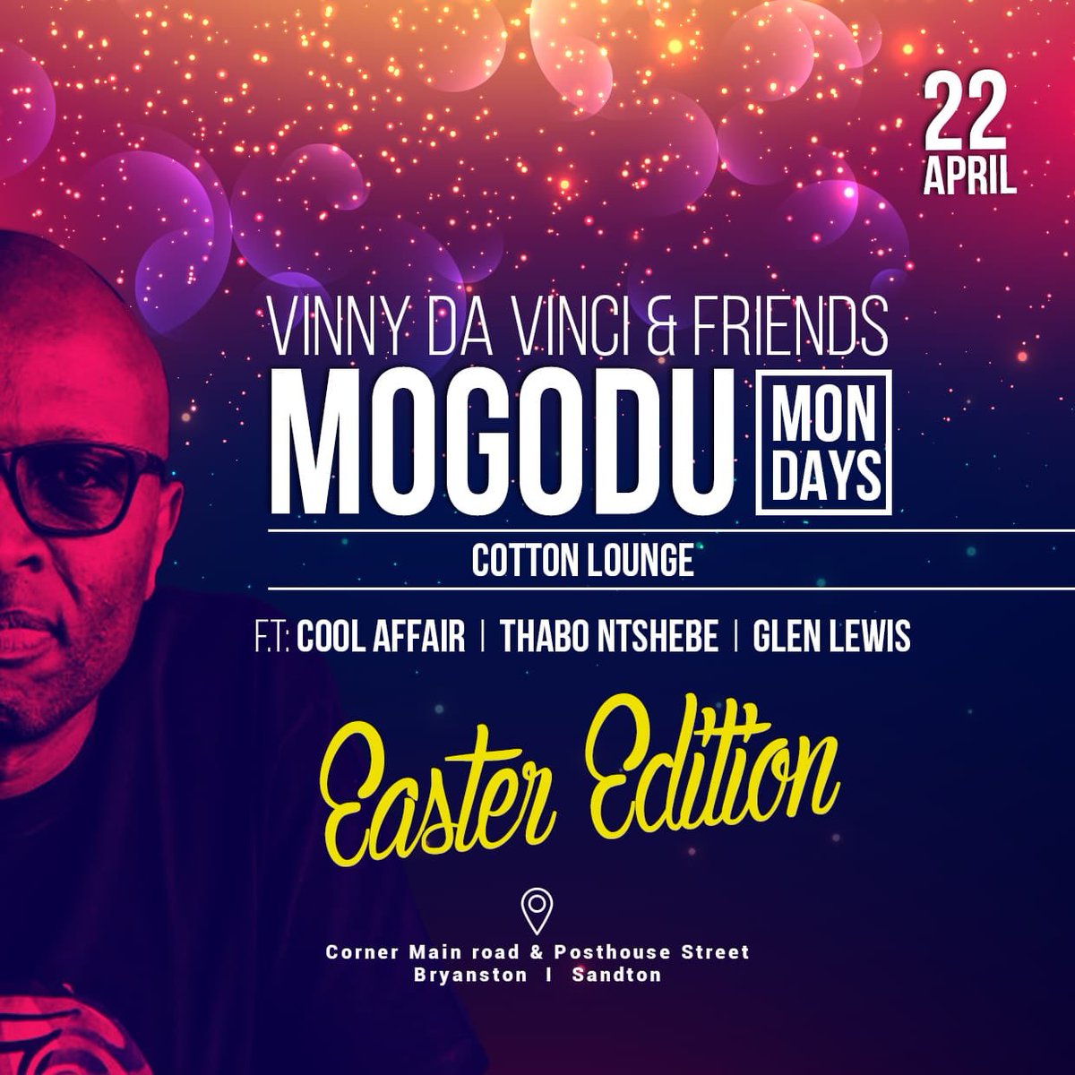 VinnyDaVinci's tweet photo. THE EASTER WEEKEND SHUT DOWN GIG UPDATE!!!
Monday 22 April 2019
#TheNeedleEffect @ R55 CHILLOUT in Olievenhout Centurion ((17h00 - 19h00))
#MogoduMondays @ COTTON LOUNGE in Bryanston Sandton ((21h30 - 23h00))
#WeLoveHouseMusic #ExpensiveMusic #DaDeepIsGonnaGetcha https://t.co/i2fMbrnnDL