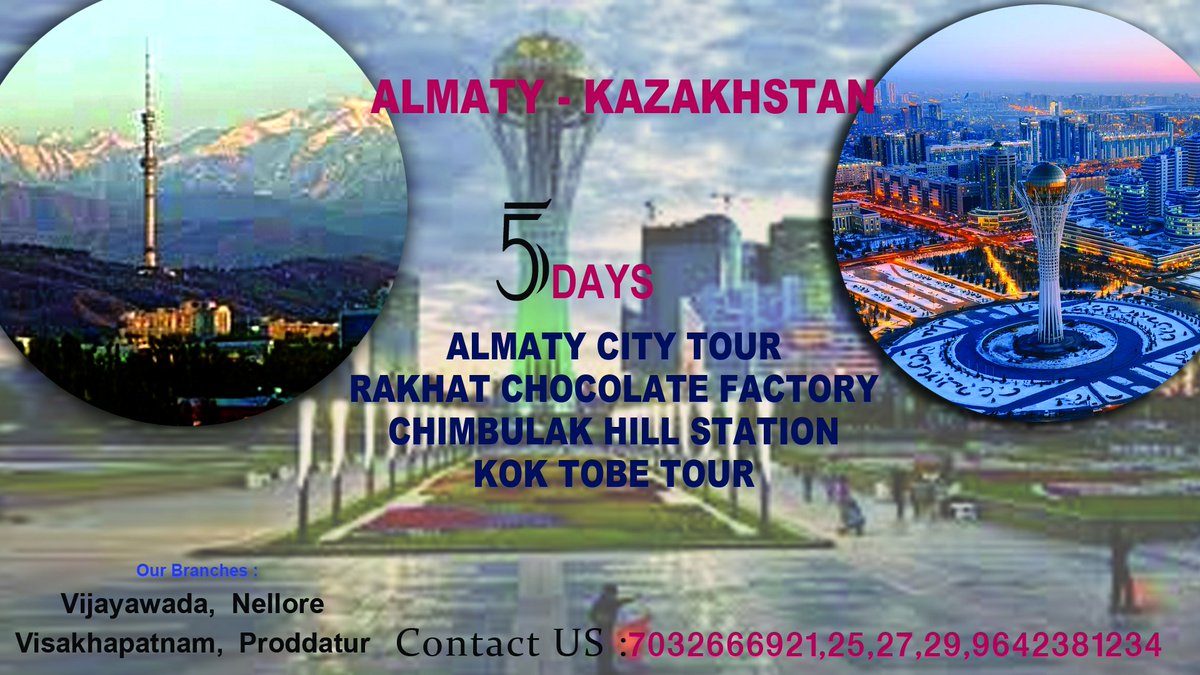 tours_rv's tweet photo. Tour Code :ALMKAZ

ALMATY - KAZAKHSTAN

HOLIDAY PKG 2019
Duration: 4 Nights / 5 Days
Visiting Places : ALMATY CITY TOUR
RAKHAT CHOCOLATE FACTORY
CHIMBULAK HILL STATION
KOK TOBE TOUR https://t.co/X88z9wB8u1