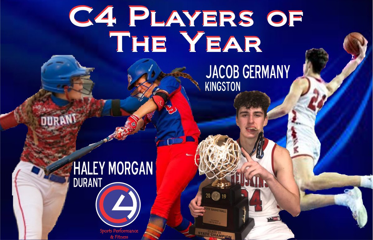 ⭐️ C4 Player Of The Year ⭐️

🥎 Female
Durant Lady Lion &amp; Tulsa signee. <a href="/haley_bug9/">haley morgan</a> 

🏀 Male
Kingston Redskin &amp; UTSA Signee @TheJacobGermany 

Both Athletes played on TEAMS who experienced great success. Durant State Semifinalist &amp; Kingston State Champions. 
#580FAST #OKpreps