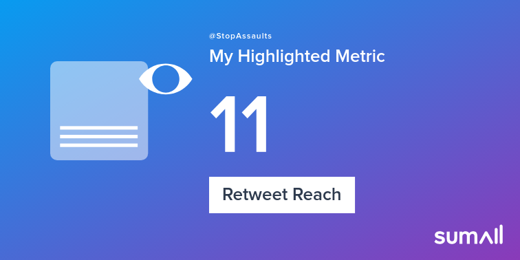 StopAssaults's tweet image. My week on Twitter 🎉: 1 Retweet, 11 Retweet Reach. See yours with sumall.com/performancetwe…