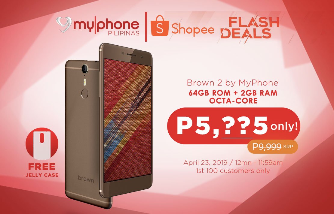 MyPhoneOfficial's tweet photo. Team Online! Here's another MEGA FLASH treat for you. Ang Octa-Core Android phone #Brown2 by MyPhone with 64GB ROM + 2 GB RAM mas pina-affordable pa bukas sa #ShopeeFlashDeals. 😍 From P9,999 SRP mabibili na lamang eto for just P5,_ _5! Can you guess how much? https://t.co/8GD1CcOBaP
