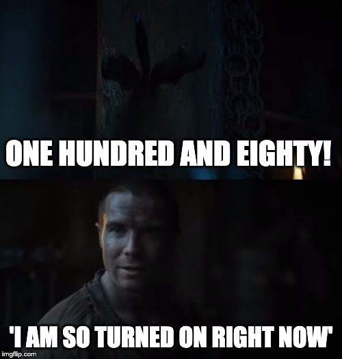 bingeofthrones's tweet photo. One for the darts aficionados. #Arya's skill with daggers has #Gendry lovestruck. 

#S8E02 #gameofthronesmemes #GOT @GameOfThrones #episode2 #season8 #GOT8 #forthethrone @Maisie_Williams https://t.co/nYb9yNtP7u