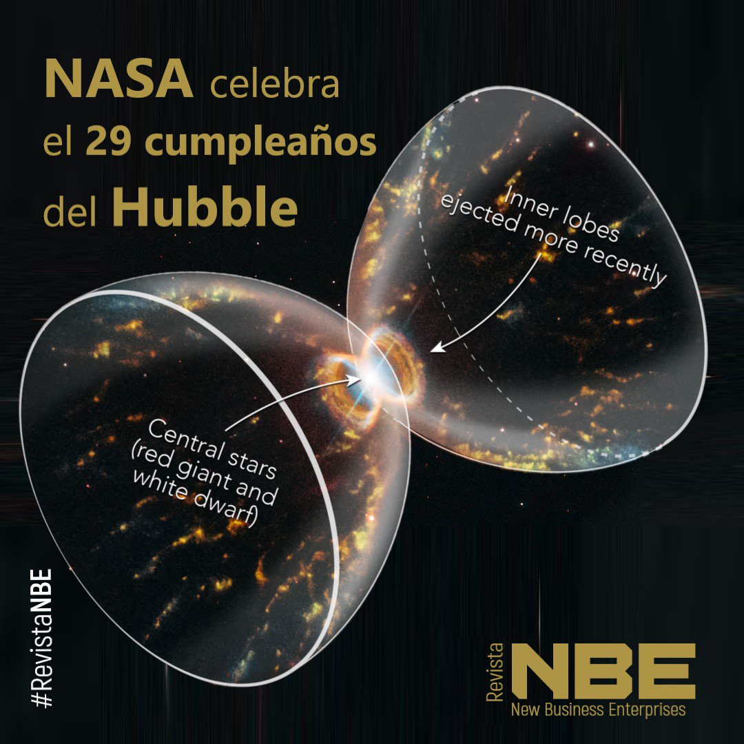 RevistaNbe's tweet photo. La #NASA celebra el 29.˚ cumpleaños del #Hubble con una nueva imagen de la #Nebulosa del #CangrejodelSur. 
La primera imagen de la nebulosa fue captada hace 20 años por el legendario telescopio, revelando su estructura completa.
#RevistaNbe https://t.co/I0s3ItYl9C