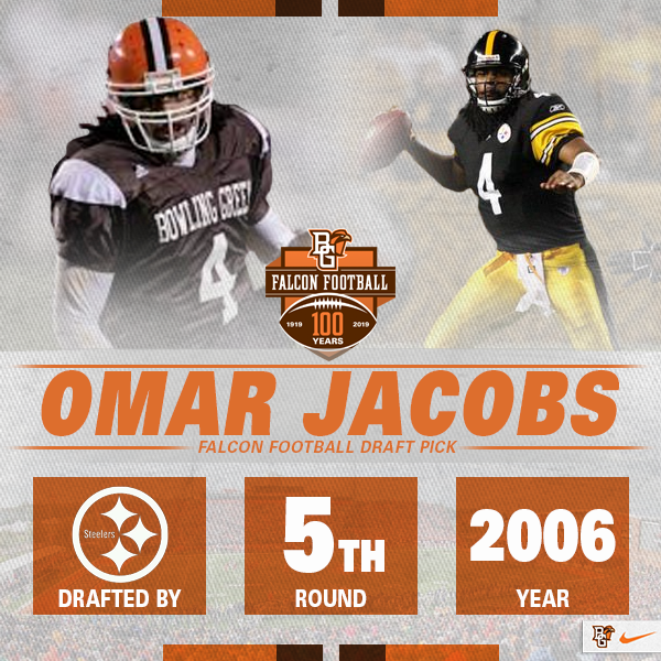 BG_Football's tweet photo. Omar Jacobs set college football's TD-to-INT single-season record and was drafted by the Pittsburgh Steelers in the fifth round. #BGNFLDraft https://t.co/el3QrkSVYv