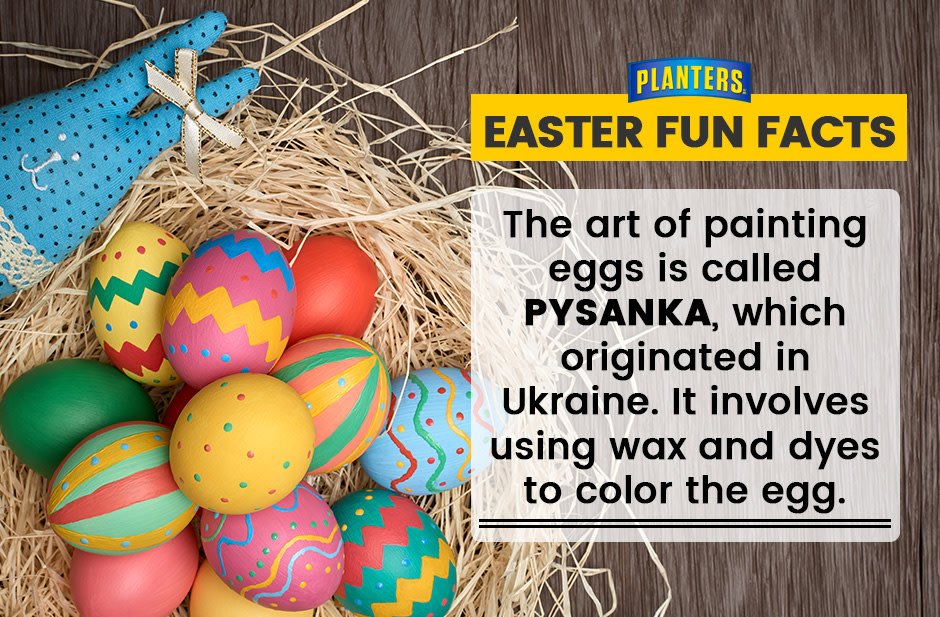 planterscanada's tweet photo. Easter Fun Facts: The art of painting eggs is called PYSANKA, which originated in Ukraine. It involves using wax and dyes to color the egg. #EasterFunFacts #PlantersCanada https://t.co/9u9IaPyKCP