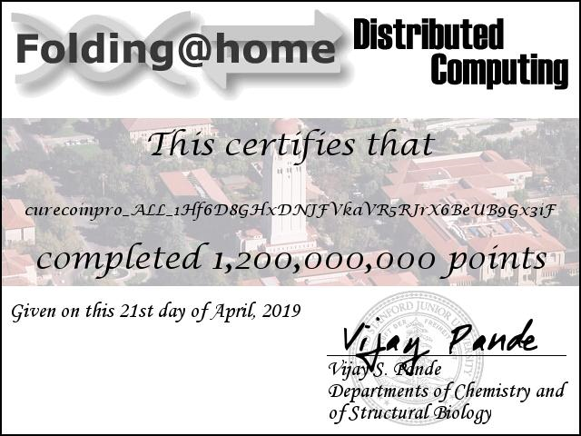 CureCoinProject's tweet photo. #FoldingClub charity cloud - #mergefolding both @Curecoin_Team &amp; @FoldingCoin has broken 1,200,000,000 PPD Points on @Foldingathome. Now ranked in the top 380 contributors out of 1.9M! Thank you participants who have joined our #FoldingClub contests making this a reality. https://t.co/Ud96cAFzyG