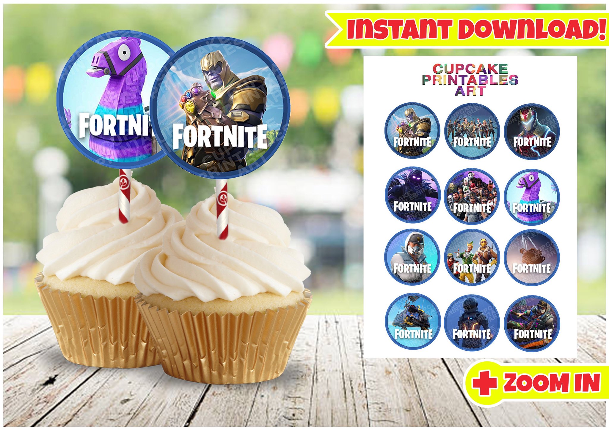 Twitter 上的 JIG Designs："Excited to share this item from my #etsy shop:  Fortnite Battle Royale Printable Cupcake Toppers Gamer Kids Party Instant  Download Thanos Marvel Llama #supplies #birthday #paper #fortnite  #battleroyale #game #