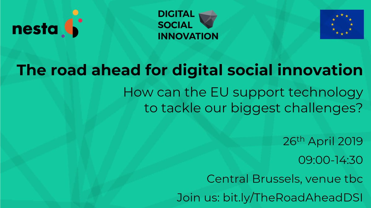 nesta_uk's tweet photo. Join @DSI4EU 26/4 in Brussels to explore how EU institutions can support technology to tackle some of our biggest challenges #DSI : Register now 👉 https://t.co/YTOoXH3YeM https://t.co/FkijbM32N3