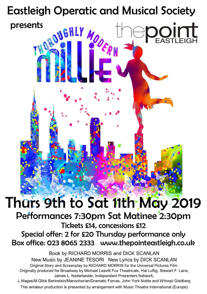 izzdashiz's tweet photo. EOMS Thorougly Modern Millie is on at the Point from May 9th to May 11th.

The nostalgia, comedy, romance and the many toe tapping dance routines of this classic musical are not to be missed.

Tickets from The Point
023 8065 2333

https://t.co/hZqd4qVgNn https://t.co/UeqDaT2blx