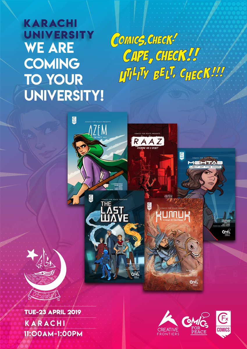 CfxComics's tweet photo. We are coming to KU very soon! Be ready!
#CFP #cfxcomics #comics #madeinPakistan #comicsinPakistan #Pakistan #youthinclusivity #comicforpeace https://t.co/FVglfCrMHE