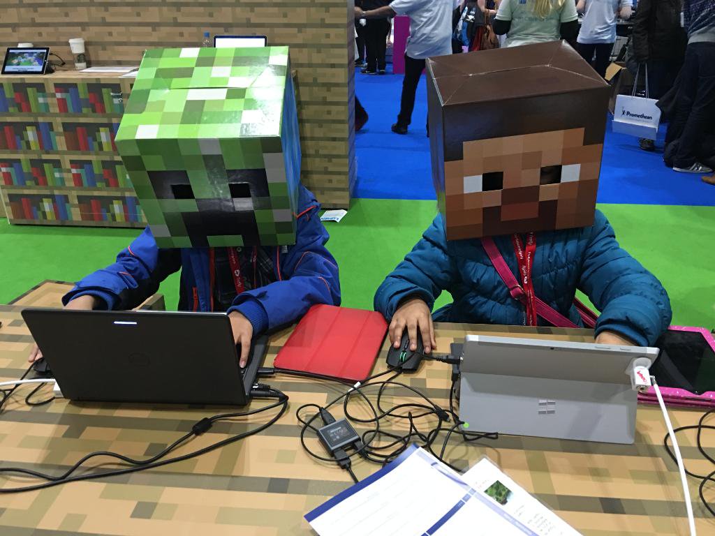 Young students using Minecraft for Education.