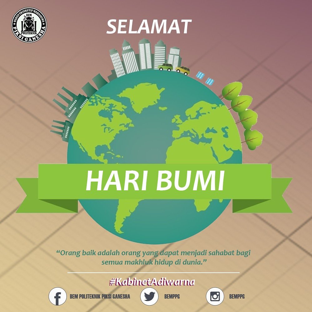 MEMPERINGATI HARI BUMI

Tepat pada tanggal 22 April, seluruh dunia sepakat untuk merayakan peringatan Hari Bumi secara serentak.

Selamat Hari Bumi! Mari menjaga kelestarian bumi.

#KabinetAdiwarna
#BEMPoliteknikPiksiGanesha