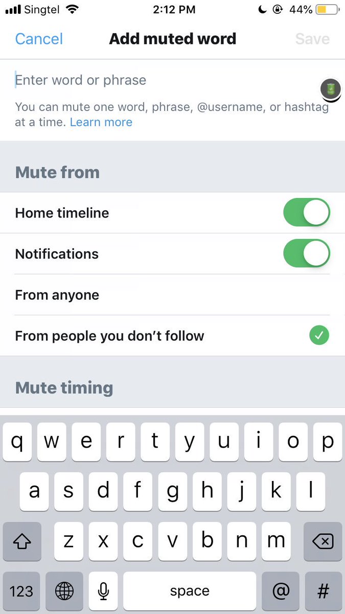 Go to setting—>privacy and safety—>muted words—>add muted word