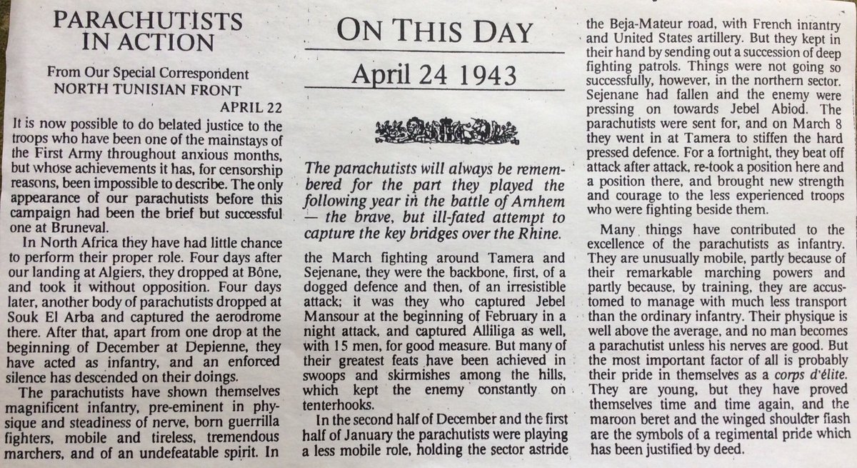 #OTD #TheParas A reputation established with first report of actions of @TheParachuteReg in N Africa Nov 42 to Apr 1943 #WW2