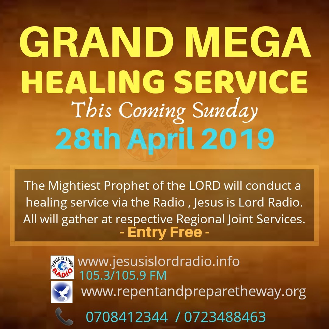 Welcome all for #UniqueHealingAnointing at central Park Nairobi healing service please bring the sick and GOD will heal them through the decree of The Mightiest Prophets
So Jesus healed many people who were sick with various diseases,and he cast out many demons. Mark 1:34