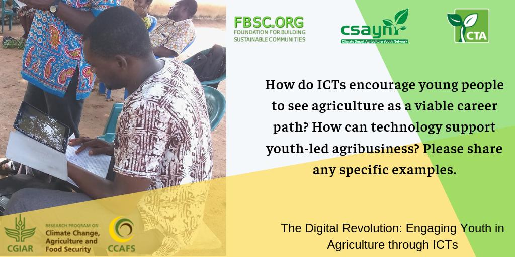 ardyis_cta's tweet photo. The #DigitialRevolution means more people have access to
#ICTs. How does this impact #youth and #ag? Tell us your thoughts during our
month-long online discussion hosted on the @cana_africa platform. @CGIARclimate @CTAflash @CAAST_Net_Plus #CSAYN #FBSC https://t.co/sCwuB9eW1z https://t.co/3ztauZYBWb