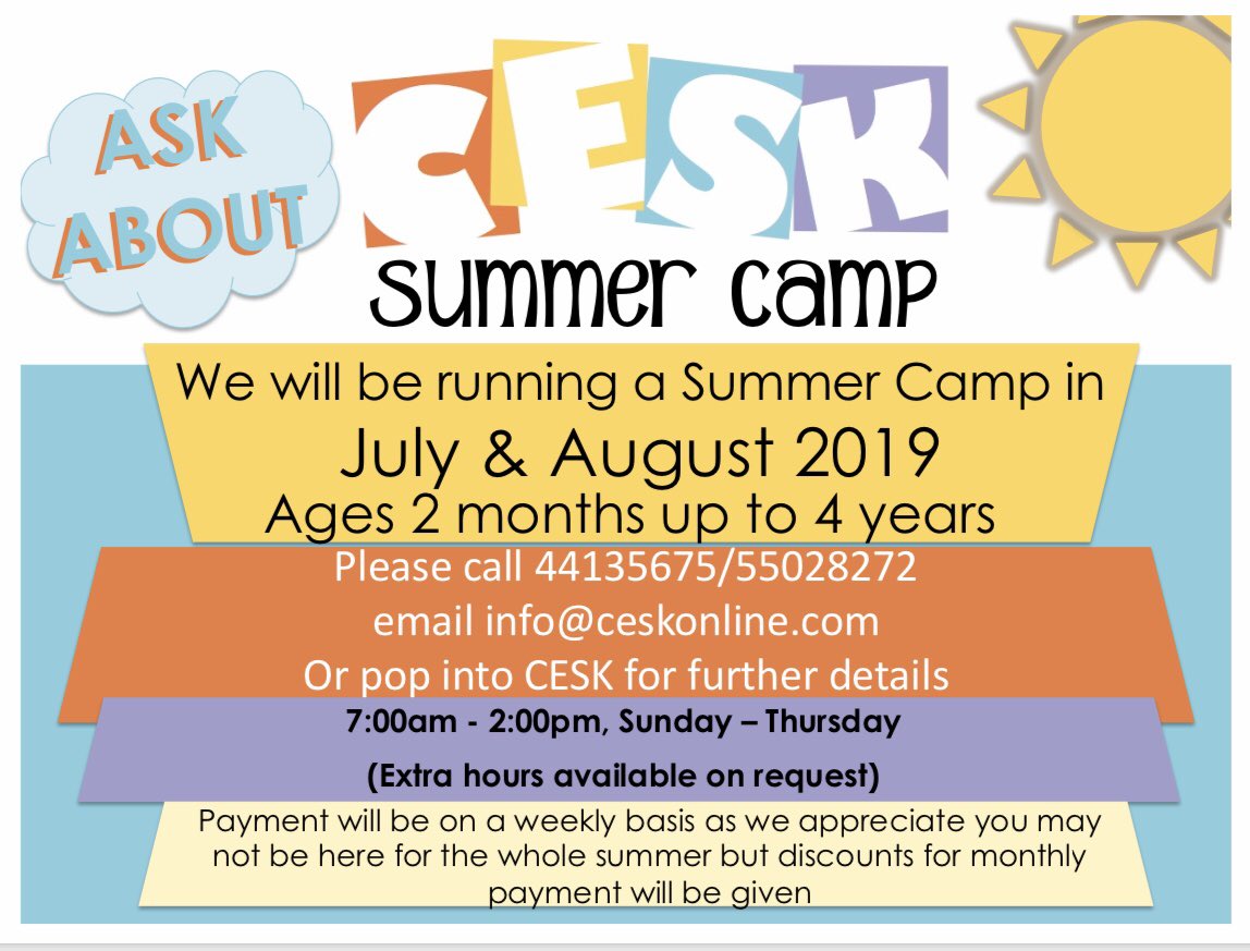 CESKonline's tweet photo. Sizzling Summer Fun at CESK. Hurry up and register for the best summer camp in town. #dohasummercamp #eyfs #dohanursery #ceskpreschool #plantingtheseedsoflearning #learningthroughplay #summerfun #leadingnurseryindoha #summercamp2019 #childcare https://t.co/XY3o0s3o1x
