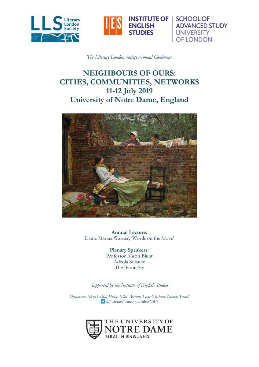 LiteraryLondon's tweet photo. Delighted to announce that we’ll be @UNDLondon for this year’s #litlon conference, ‘Neighbours of Ours’: Cities, Communities, Networks. #litlon2019 https://t.co/7iA6CRebgN