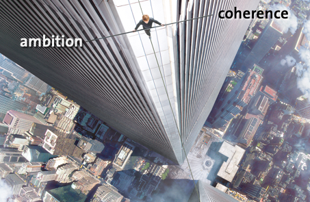 catalysis_eth's tweet photo. Many young researchers frequently ask how to become a successful scientist; here's my graphical answer inspired by the great film 'The walk': balance ambition and coherence! The line between risk and monotony is thin, challenge yourself constantly (and do not forget hard work) 😉 https://t.co/y1qLx0gxOC