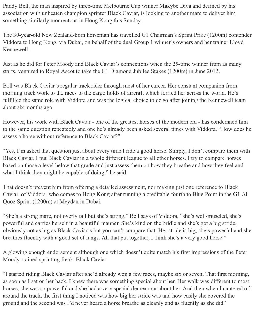 Counting down to Sunday’s Chairman’s Sprint Prize ⁦<a href="/HKJC_Racing/">HKJC Racing</a>⁩ ... Today ⁦<a href="/stevem_moran/">Steve Moran</a>⁩ spoke with ⁦<a href="/patsajoc/">Paddy Bell</a>⁩ about Viddora.