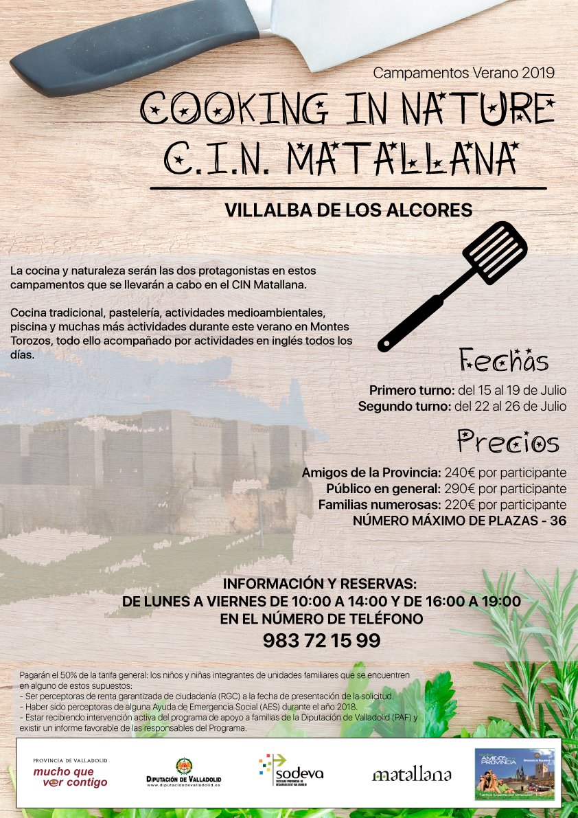 turvalladolid's tweet photo. ¡Vuelven los campamentos de verano al C.I.N. Matallana!
En esta ocasión, los más pequeños se divertirán cocinando en plena naturaleza. Información y reservas en el 983 72 15 99 #matallana #cookinginnature @Dip_Va https://t.co/fr4SIjcc9B