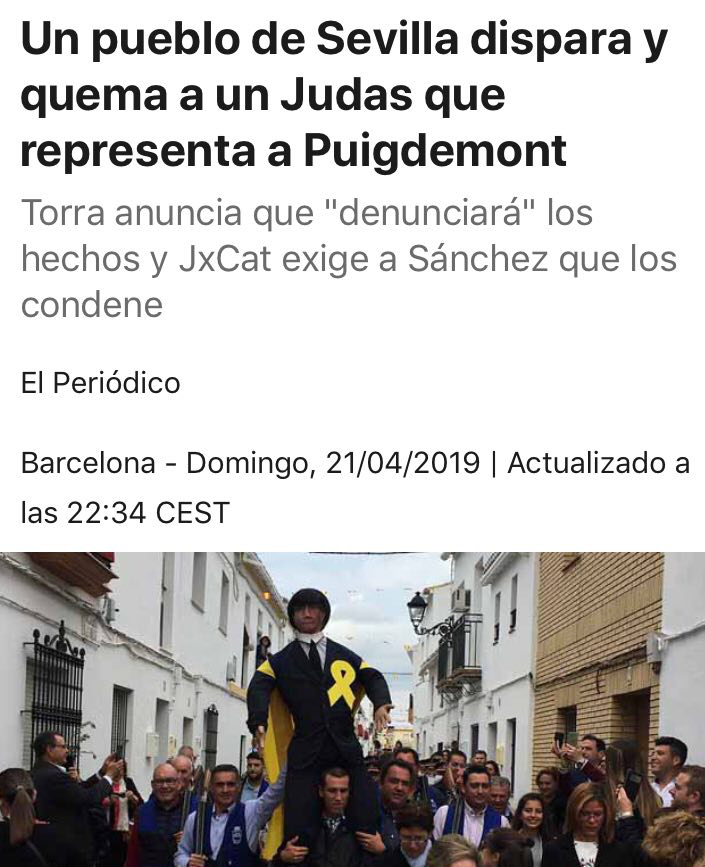 BabelRepCat_DE's tweet photo. Seltsame Tradition in einem Dorf bei #Sevilla: Eine #Puigdemont Puppe musste bei Dorf fest als Judas herhalten. Der fiktive Puigdemont wurde vor aller Augen mit scharfer Munition beschossen, anschl. verbrannt. Via @KommunikaCat #Katalonien 

@taz_news @Martin_Debes @wznewsline https://t.co/AgptKTnZj8