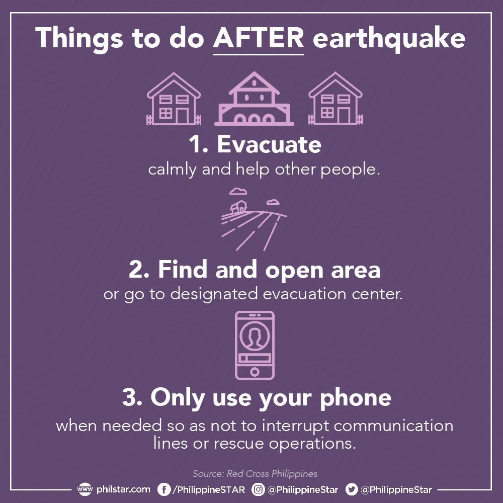 PhilippineStar's tweet photo. Stay safe, everyone!

Here's what to do before, during and after an earthquake. #Lindol #EarthquakePH https://t.co/H9kZDmvRFJ