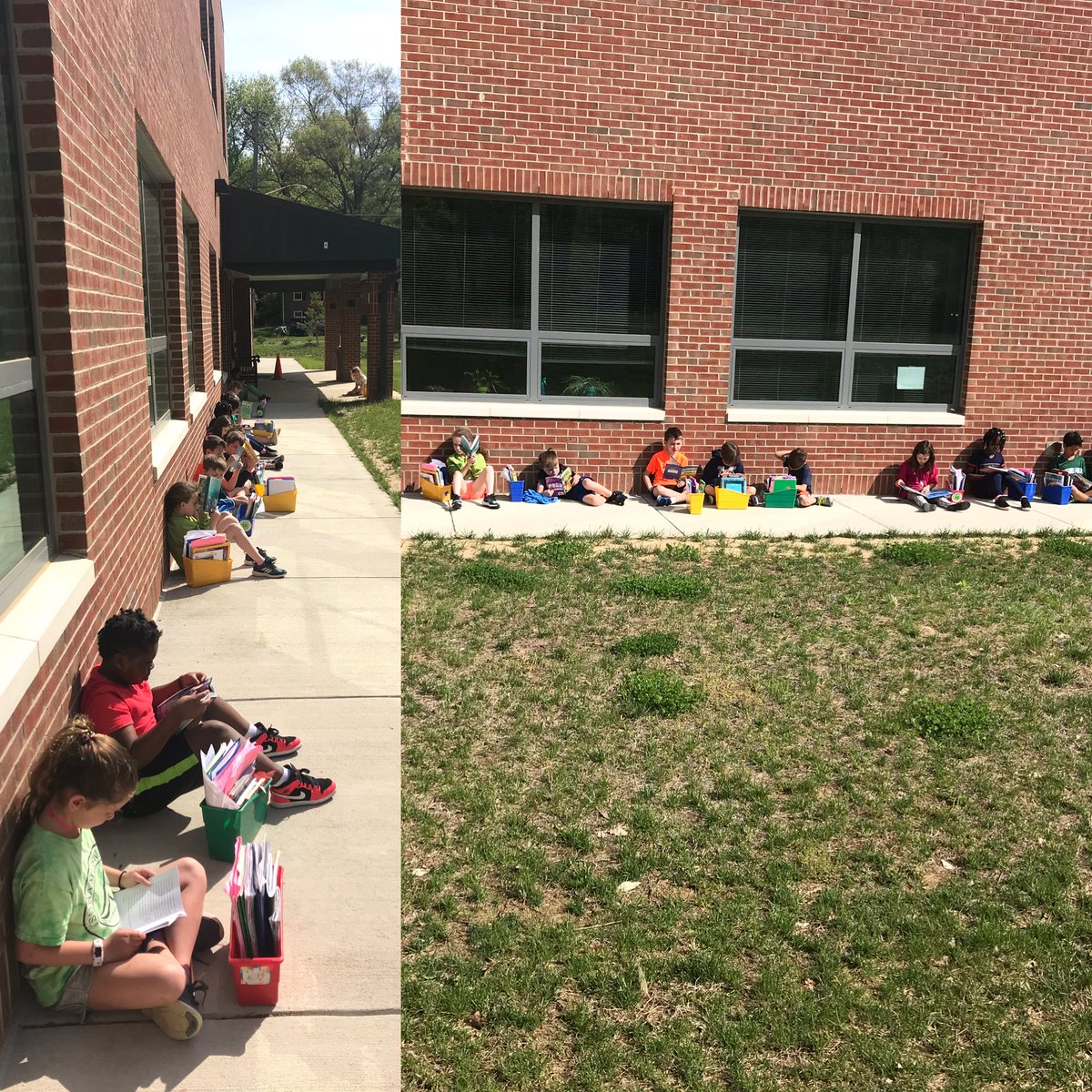 #EarthDay 2nd graders reading outside, enjoying this beautiful day!⁦<a href="/StratfordLndgES/">Stratford Landing ES</a>⁩