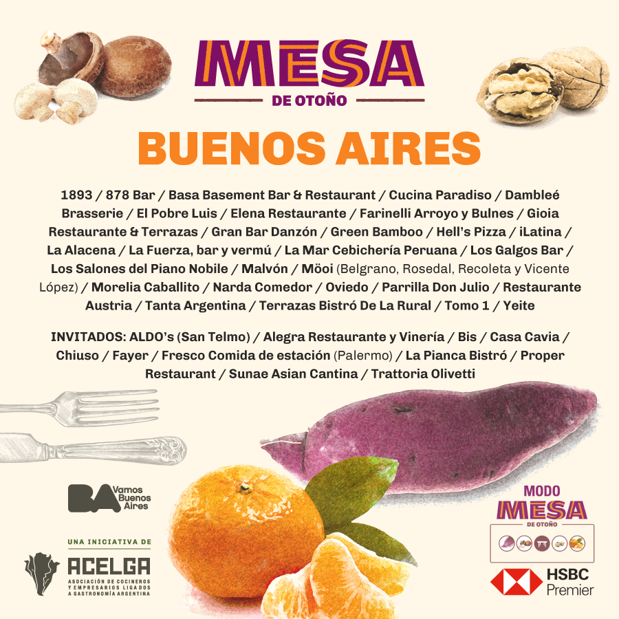 MesaDeEstacion's tweet photo. En Buenos Aires se renuevan las propuestas para disfrutar de #MESAdeOtoño, del 7 al 13 de mayo. No te pierdas los platos y menús de los chefs y restaurantes participantes con batatas, hongos, nueces y mandarinas. https://t.co/51HdzQIbzd #ModoMESA https://t.co/XT80Nz3Amn
