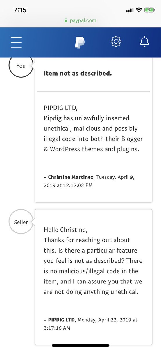 nativeandsol's tweet image. Anyone else successfully get a refund from #pipdig through PayPal? This is Pipdigs response.