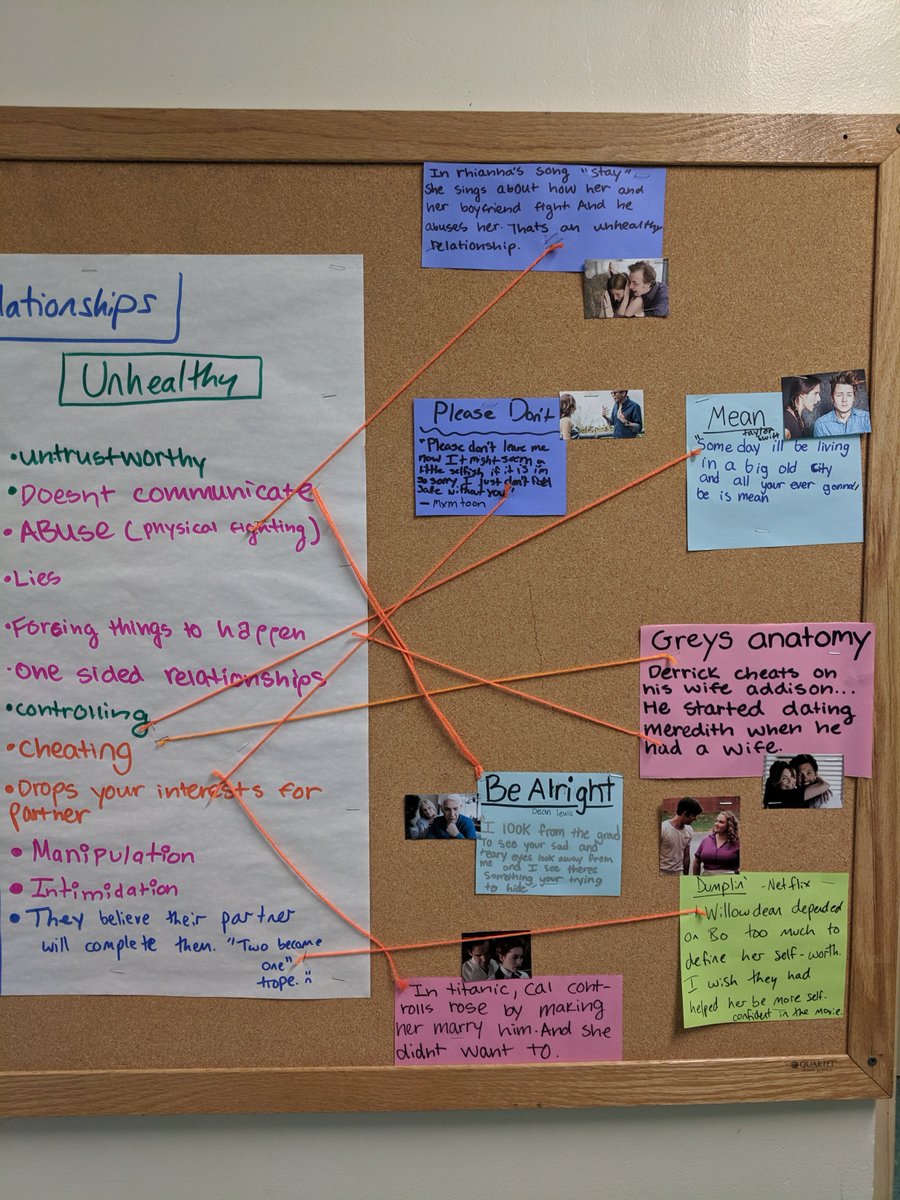 FortuneLiteracy's tweet photo. What do healthy relationships look like? Here's the answer according to my 7th graders: #socialemotionallearning #relationships #communication #inquirylearning #inquiry @mrpsvt @MsAshleyDubois @vtamyk https://t.co/Y6NDqHe6mv