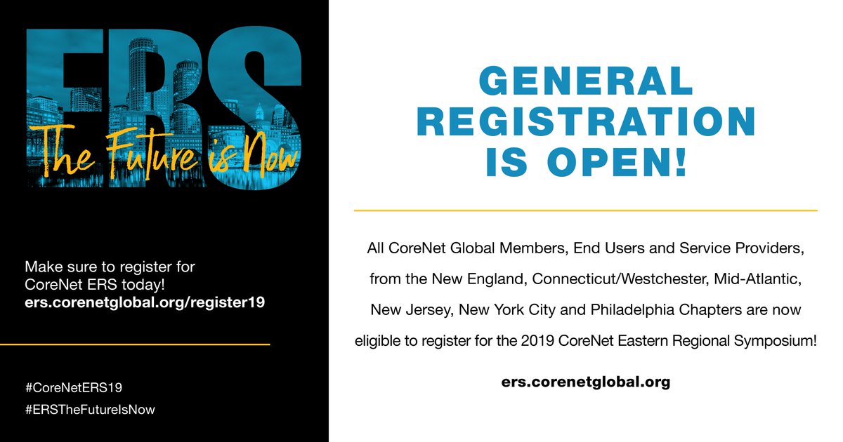 CoreNetERS's tweet photo. Calling all CoreNet ERS Service Providers! Have you seen that your registration is now OPEN? Click here to register: https://t.co/RcsmiPKrqt #CoreNetERS19 #Boston #CRE #ERSTheFutureIsNow #RealEstate https://t.co/CE1eJfx5D7