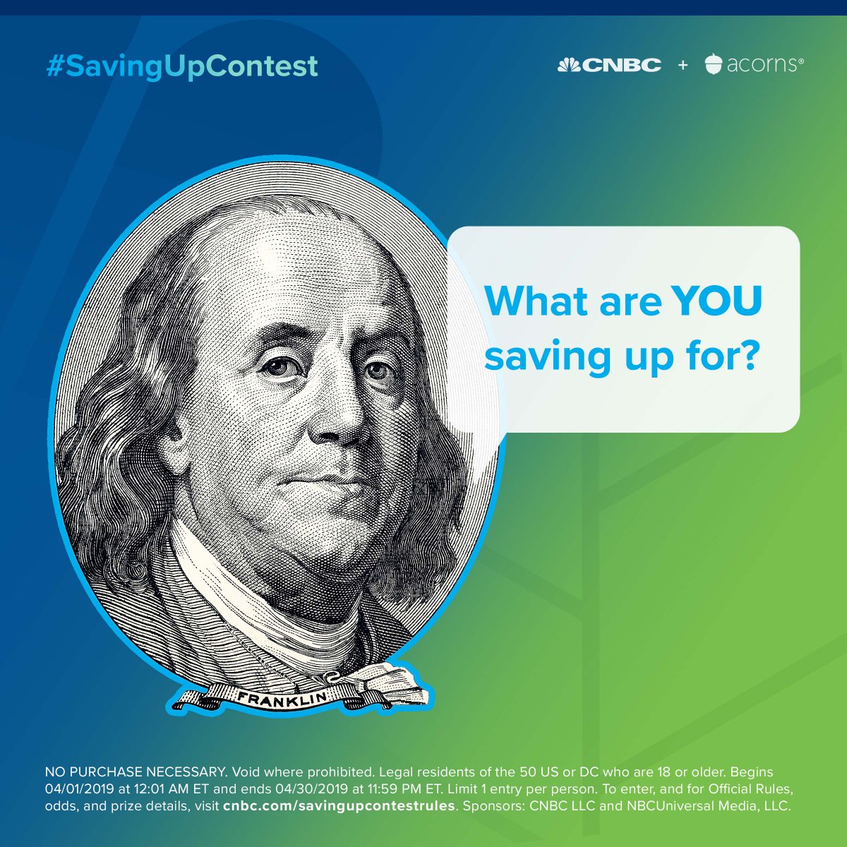 CNBC's tweet photo. What are you saving up for? Tell us, and you could win an @acorns gift card! Tweet a video showing what you're saving up for and how you're saving for it. Include #SavingUpContest and tag @CNBC. More info and complete contest rules here: https://t.co/9UQygFv0cZ https://t.co/ZKgcEBz3Vw