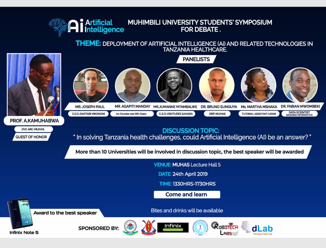 TamsaMuhas's tweet photo. We officially welcome everyone who feels need to learn and see what we can do with Artificial intelligence and related Technology in Tanzania healthcare, from #studentsCentered understanding to expertise ( academia, coachers(inovators, businesspeople) Tech peolple) #MUSSD2019 #AI https://t.co/HJqeXqeSTU