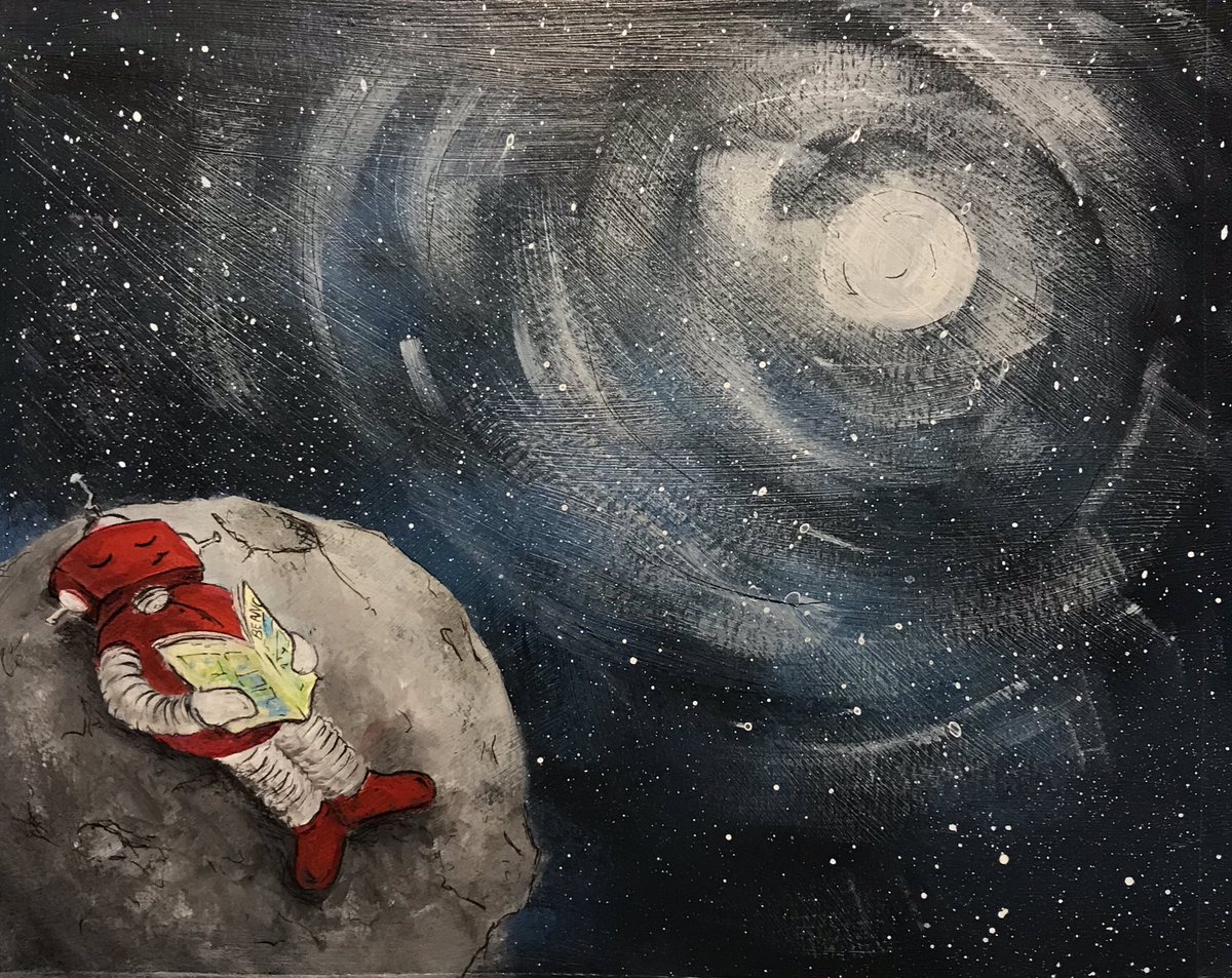 MerseyRiverLad's tweet image. Hope everyone had as relaxing a weekend as this little guy. #spacesleep #thebeano #redrobot #robot #goodnightbluemoon #space #chilltime #solitude #peaceful #illustration #illustrator #fineartist #acrylicpainting #acrylic #acryliconpaper