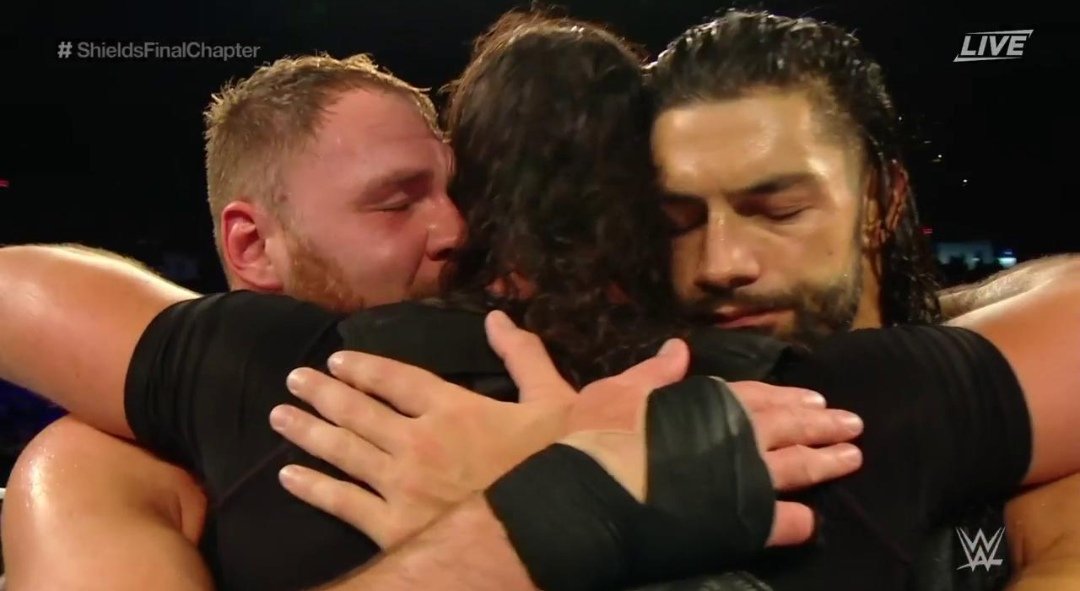 GauloisDuCatch's tweet photo. [Officiel] The Shield , c'est terminé !

C'était sur le WWE Network, la dernière fois que nous verrons hypothétiquement, Seth Rollins, Dean Ambrose et Roman Reigns ensemble !

Une longue pause attend Ambrose maintenant. Nous lui souhaitons "bon courage" quel qu'en soit son futur. https://t.co/xtRqog8ILg