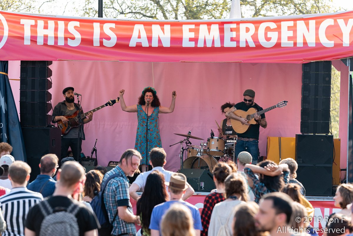 Dila V &amp; The Oddbeats rocking #MarbleArch with Turkish folk and Balkan beats yesterday. #ExtinctionRebellion