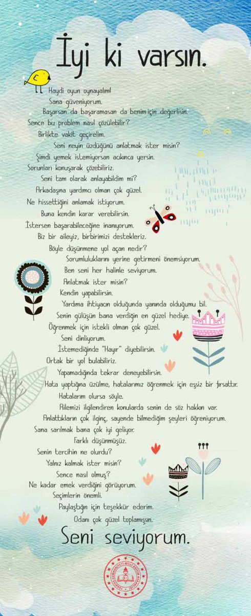 Sevgili Veliler,

👧🧑Bugün çocuklarımız eve çantalarında Bakan amcalarının sizler için yazdığı bu mektupla dönecek. 🎒✉️

✍🏻 Çocukların dünyasına giden yolda, rehber olması dileğiyle...

#BenÇocuğum