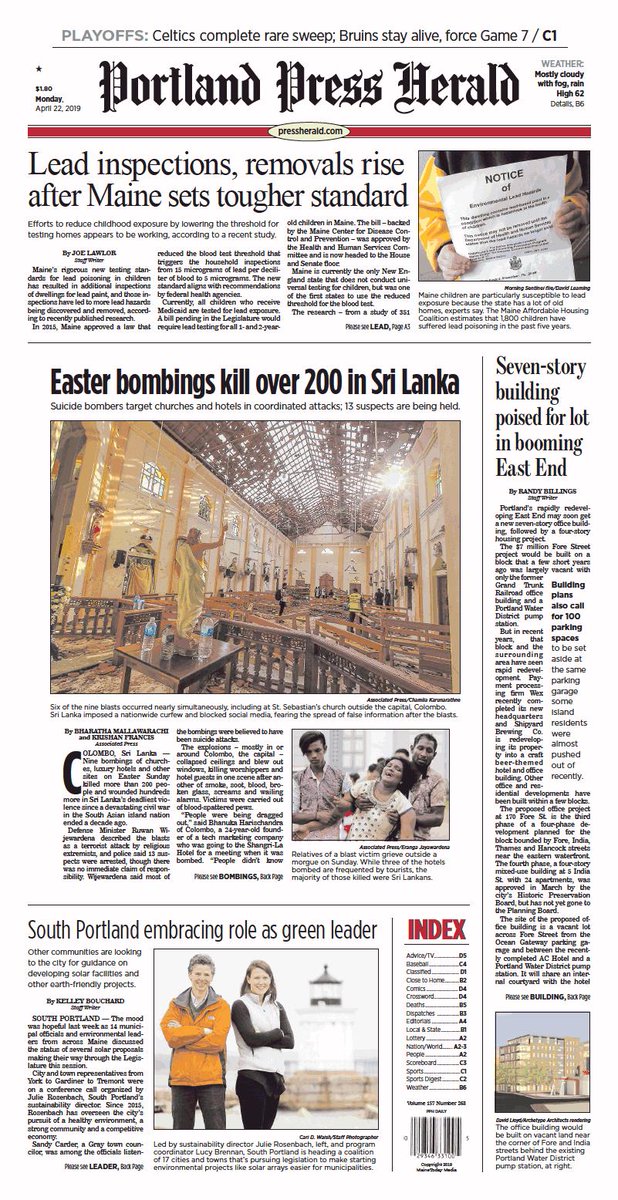 Today's Portland Press Herald front page, Monday, April 22, 2019 ...