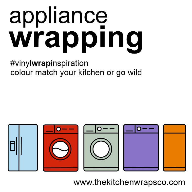 Appliance Wrapping - Colour match your kitchen or go wild with our 1000's of wrap options. We wrap fridges, washing machines, dryers, dishwashers and even your bin. Visit thekitchenwrapsco.com/appliance-wrap… | #KitchenWrapping #KitchenWraps