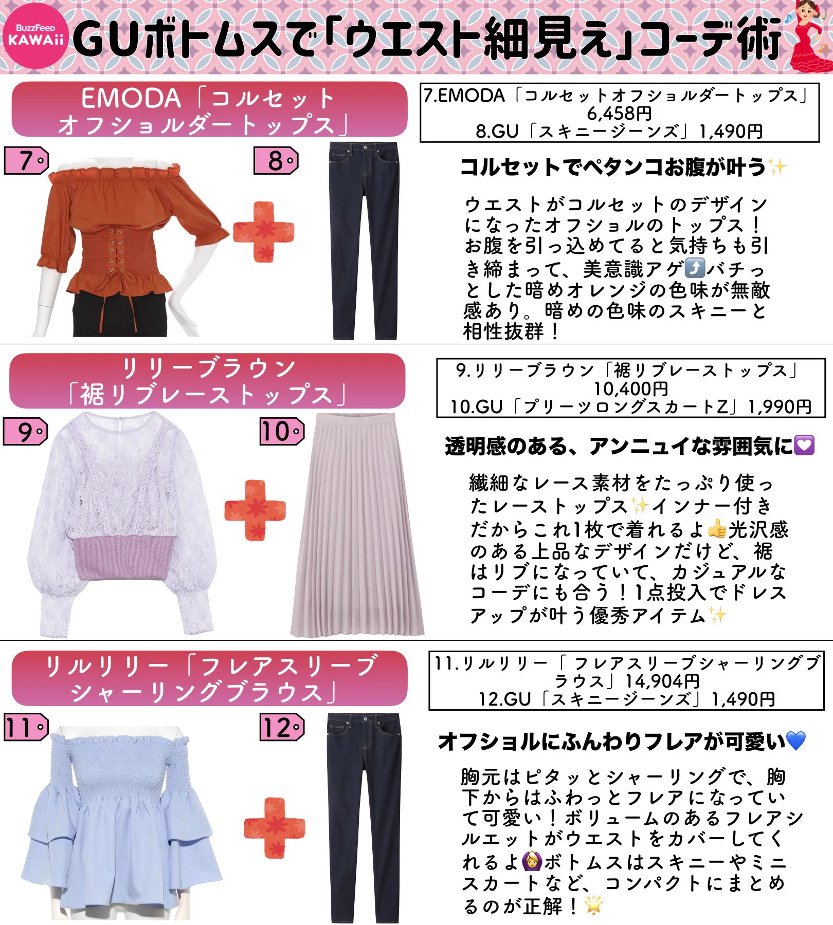 ウエスト細見えトップスを、ＧＵボトムスとコーデしてみました！