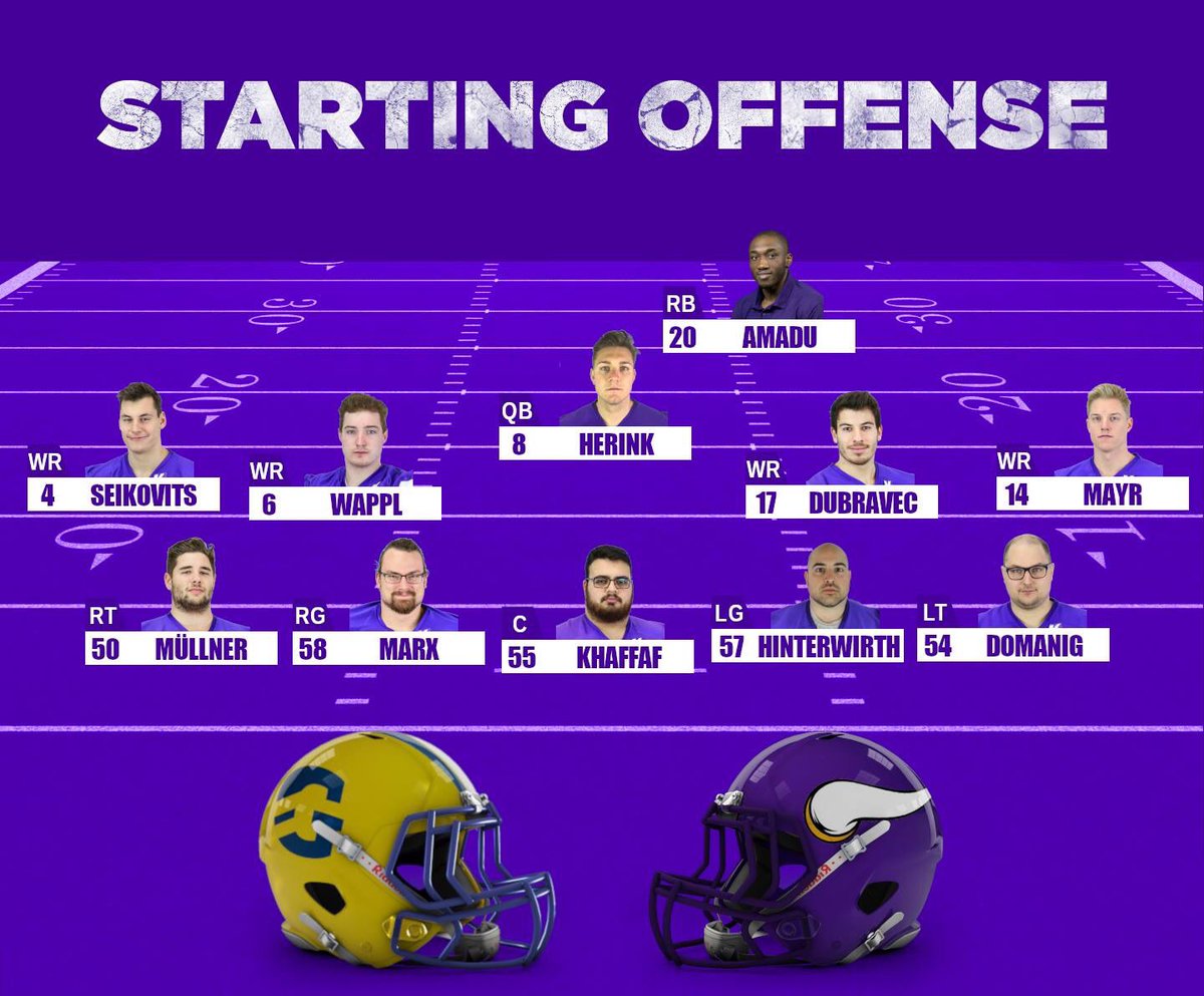 ViennaVikings's tweet photo. Hier unsere #Starting #Lineups für das Spiel Projekt Spielberg @GrazGiants vs. Dacia @ViennaVikings!
💪🏽🏈💜 #afl19 #DaciaVikings #starting #lineups #startingoffense #defense #startingdefense #offense #afl https://t.co/uKEoJQPAiK